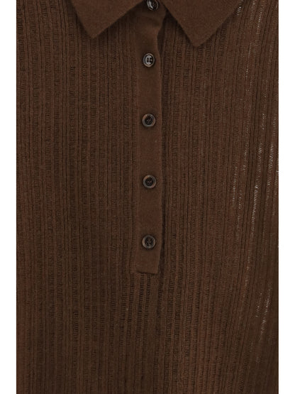 ALLUDE L polo-neck short-sleeve sweater