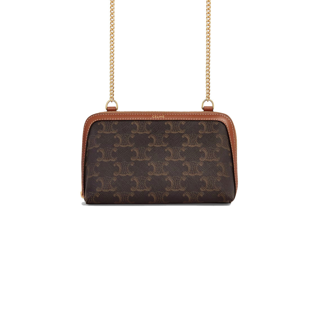 CELINE Cuir Triomphe Chain Clutch Bag – Brown