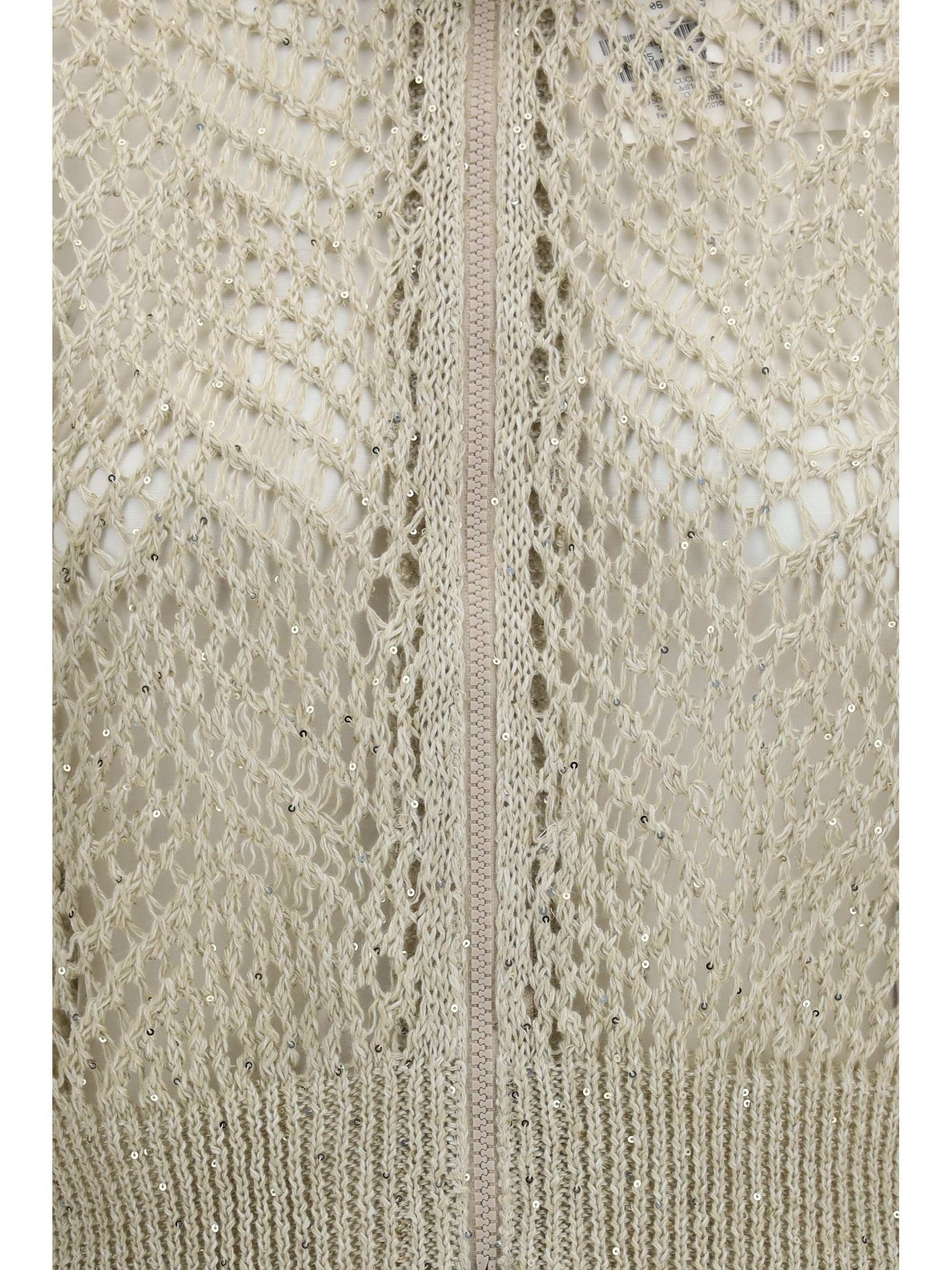 open-knit zip-up cardigan