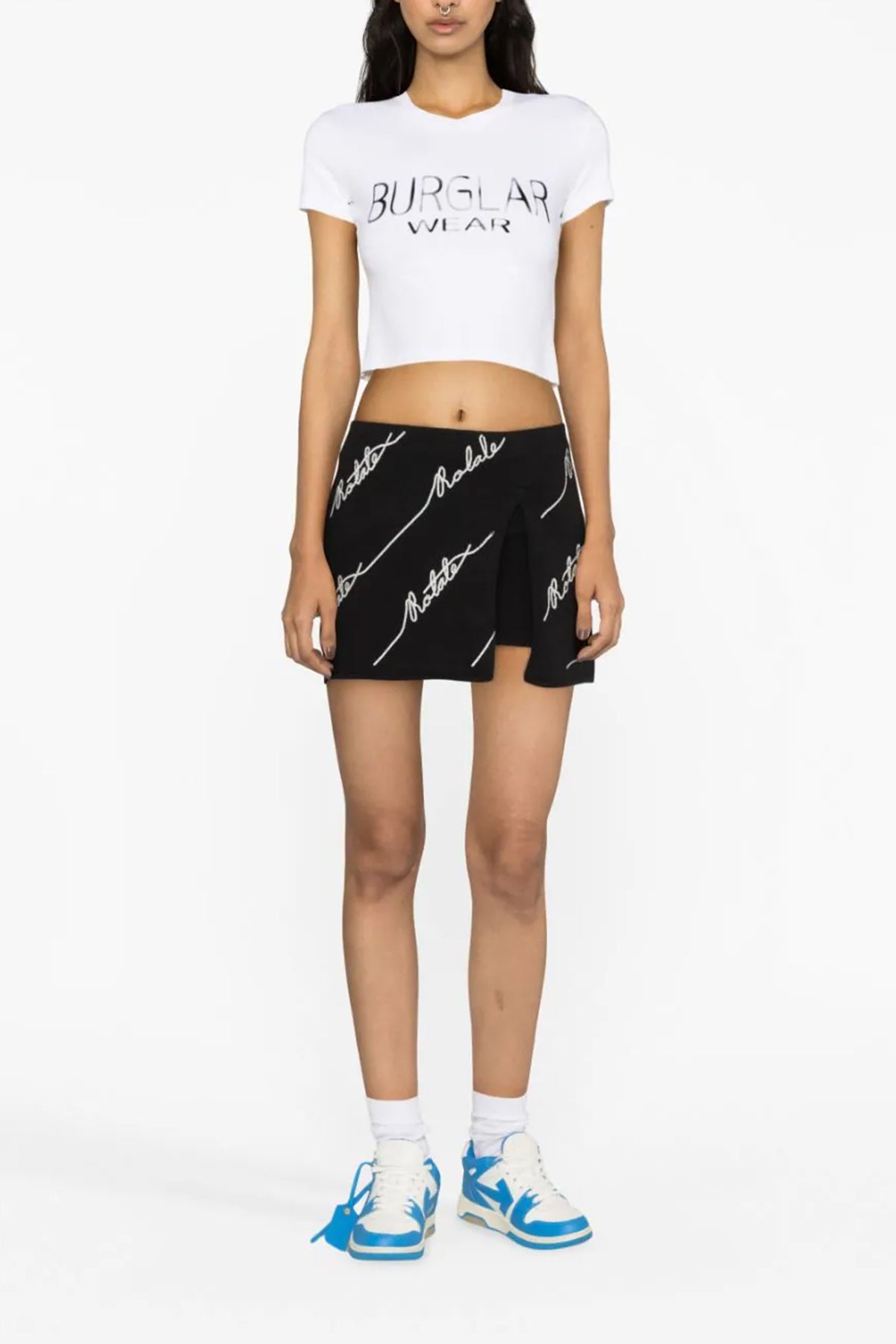 sequin logo mini cotton blend knit skort
