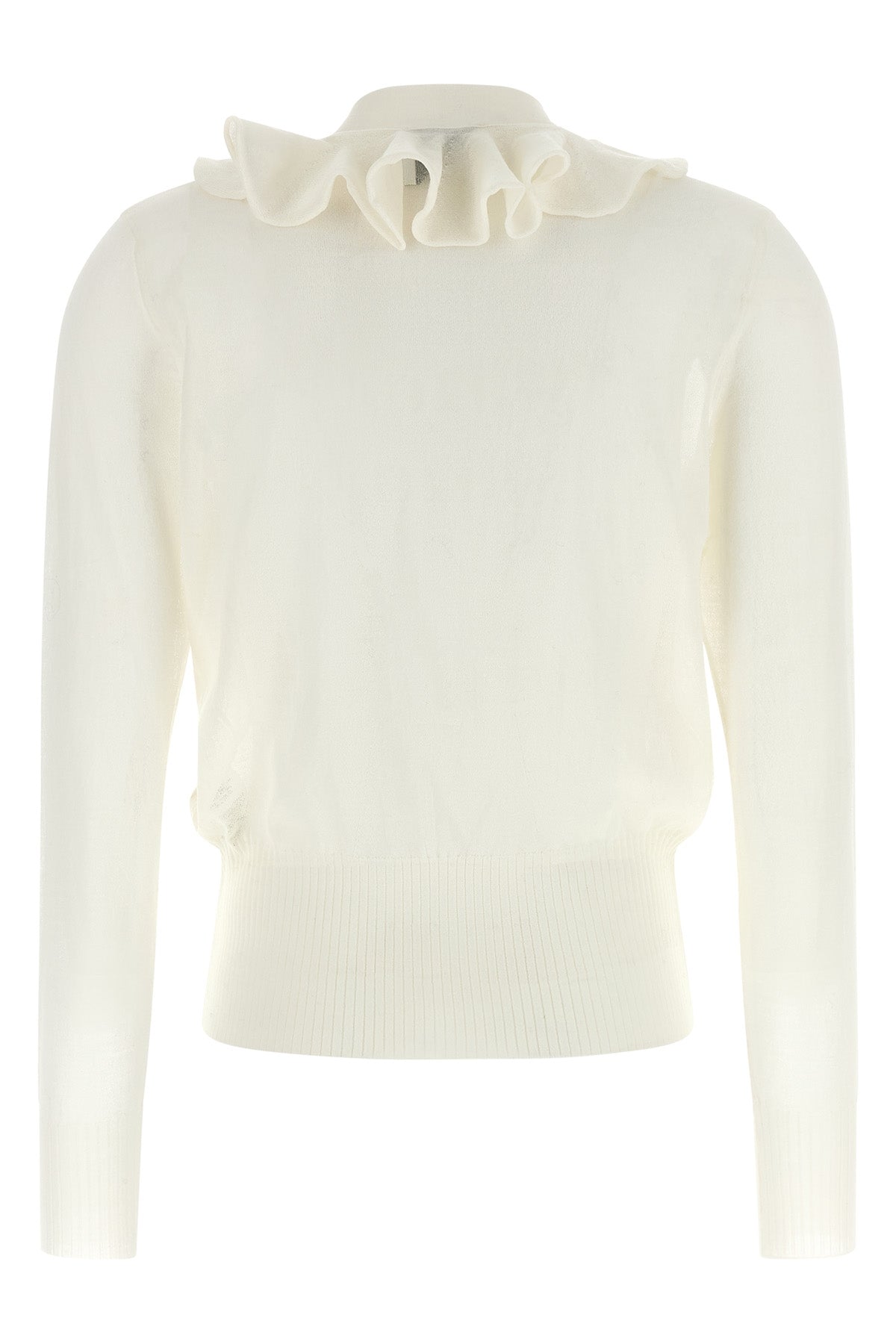 the nude cardigan is distinguished by a fine knit construction