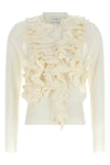 the nude cardigan is distinguished by a fine knit construction