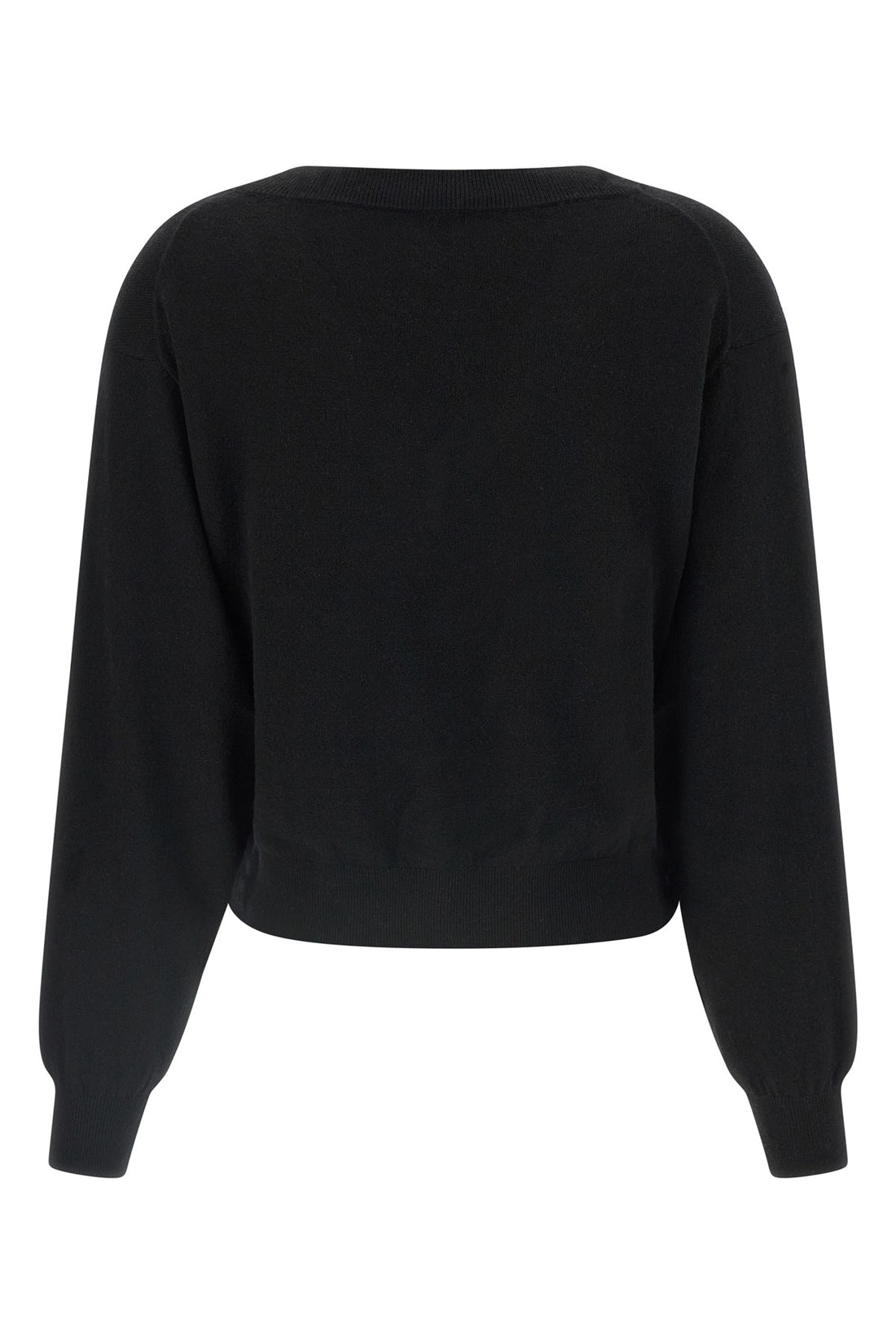 NUDE L the nude v-neck sweater redefines the volumes of classic knitwear through a scul