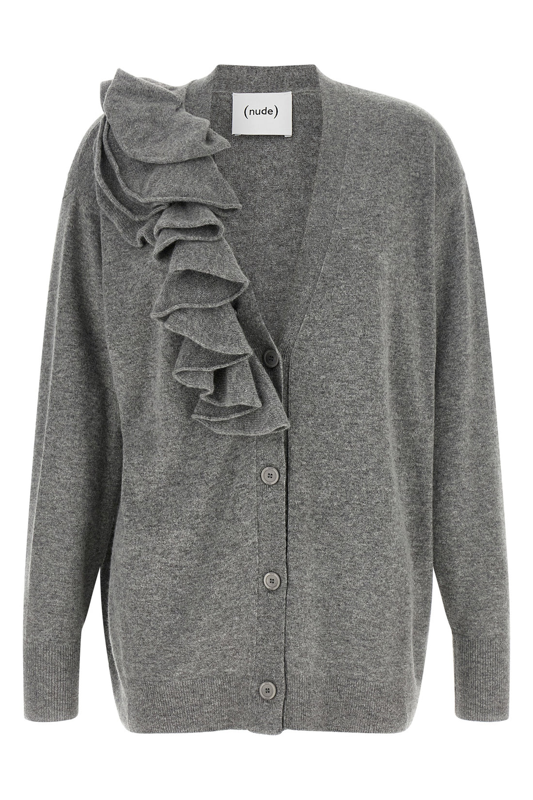 NUDE S the nude cardigan in a fine grey wool and cashmere blend is distinguished by an