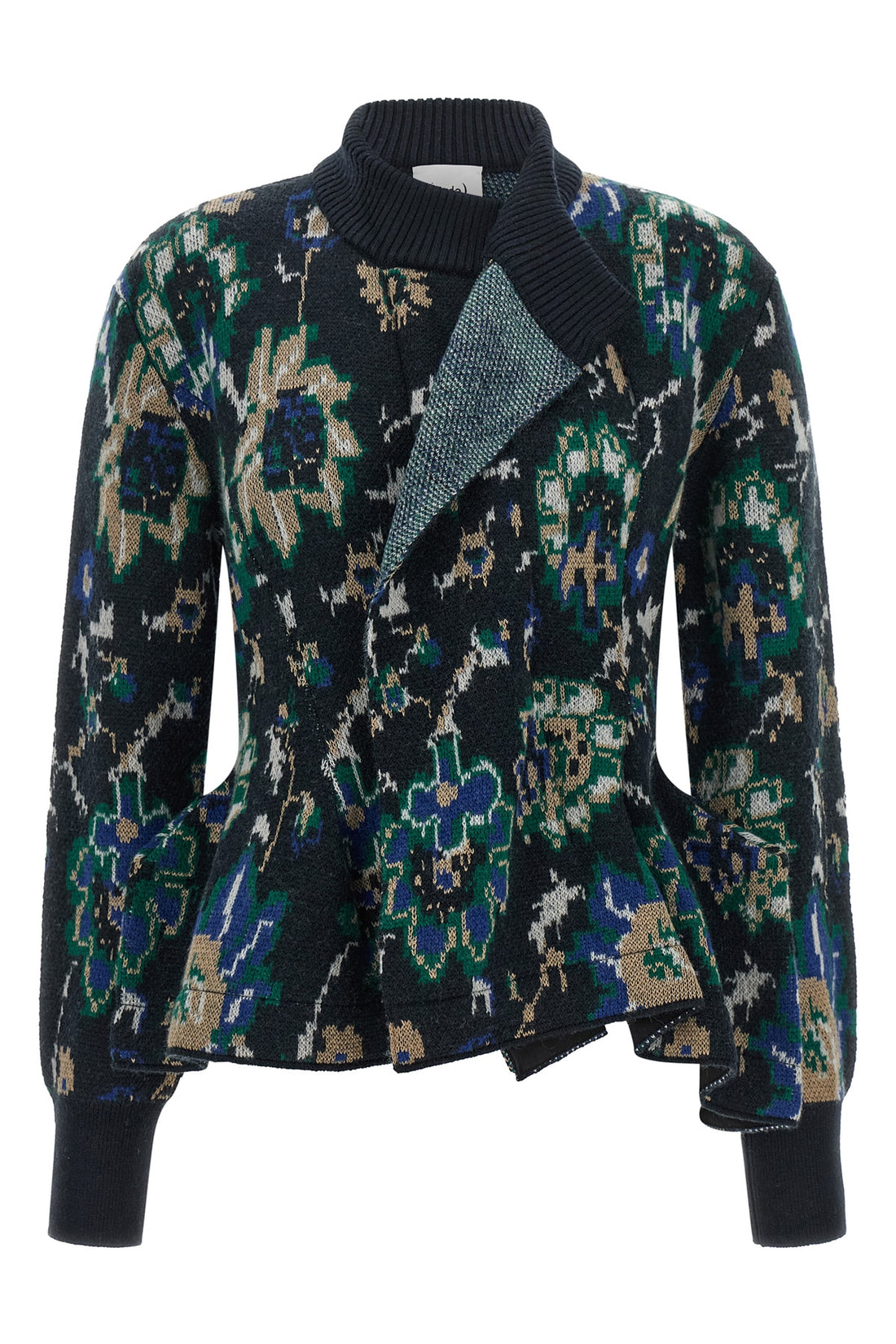 NUDE M the jacquard knit nude cardigan is distinguished by a sartorial construction