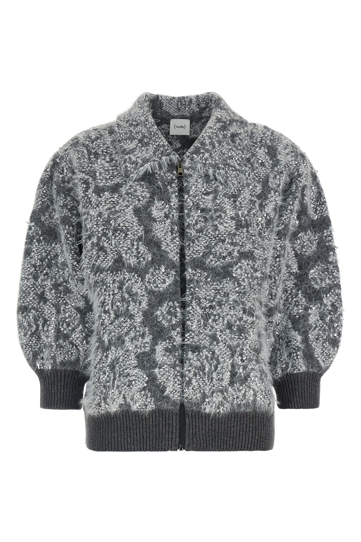 the nude cardigan is distinguished by a knit construction