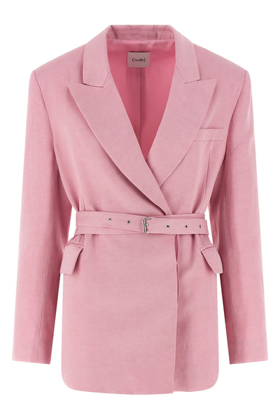 double-breasted blazer in linen and tencel blend