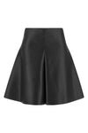 the nude mini skirt defines a flared silhouette