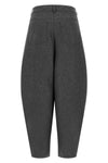 the nude trousers redefine the sartorial volumes through a distinctive barrel si