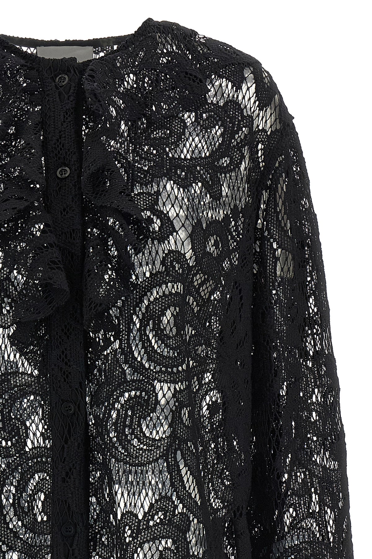 the nude shirt redefines the codes of transparency through a complex floral lace