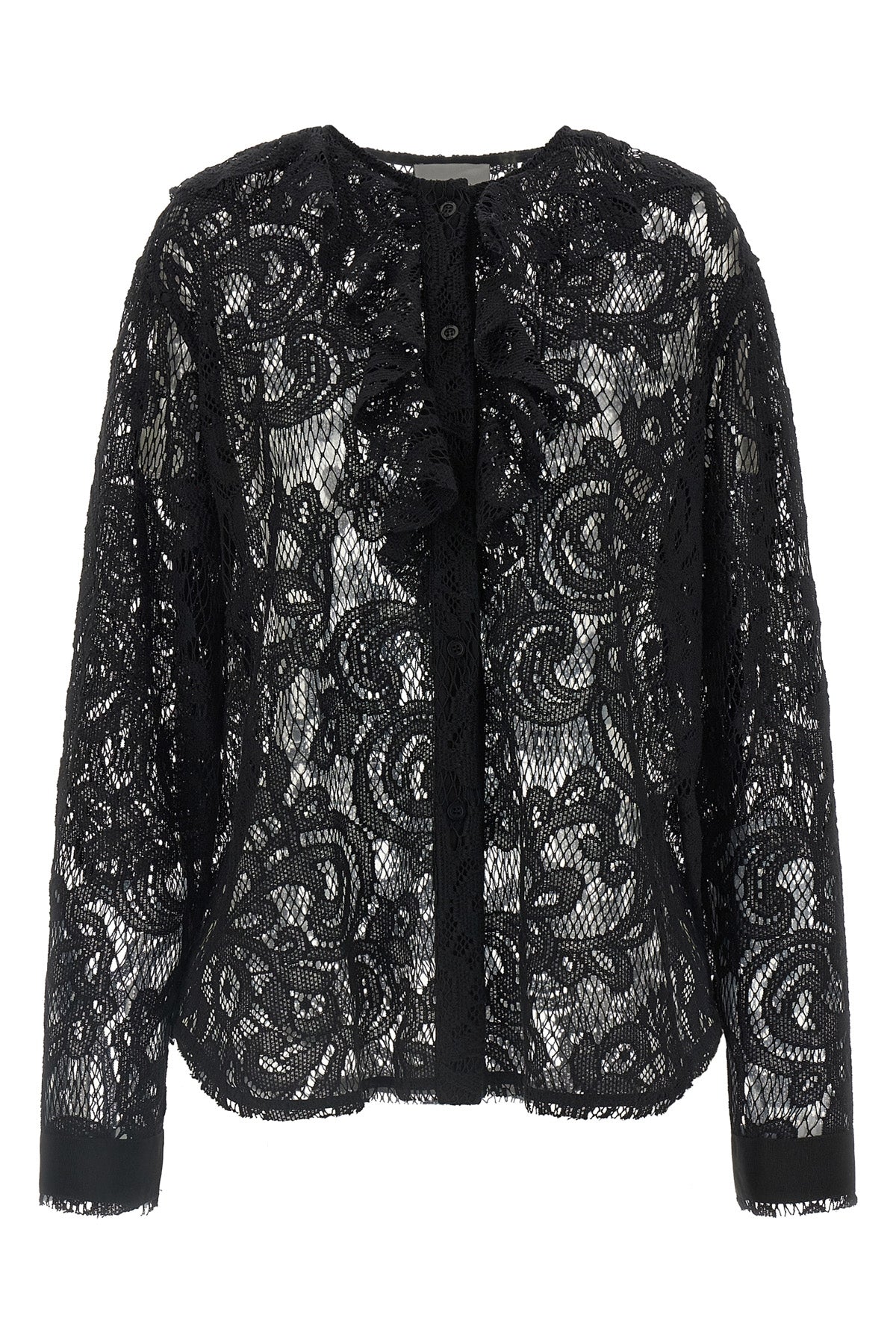 the nude shirt redefines the codes of transparency through a complex floral lace