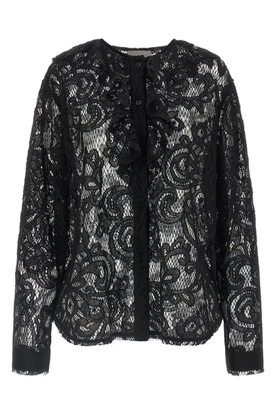 the nude shirt redefines the codes of transparency through a complex floral lace