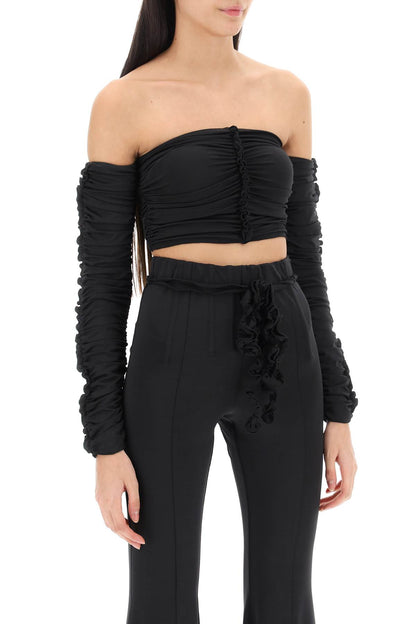 ruched off-shoulder cropped top