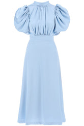 midi satin dress with balloon sleeves