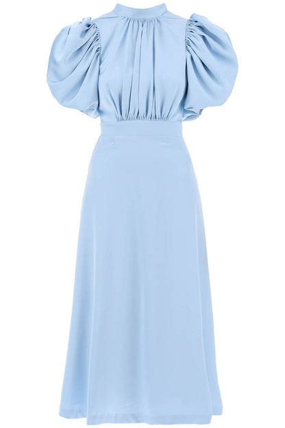 midi satin dress with balloon sleeves