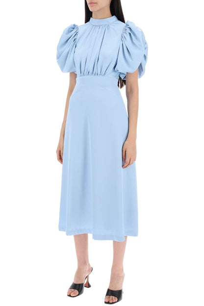 midi satin dress with balloon sleeves