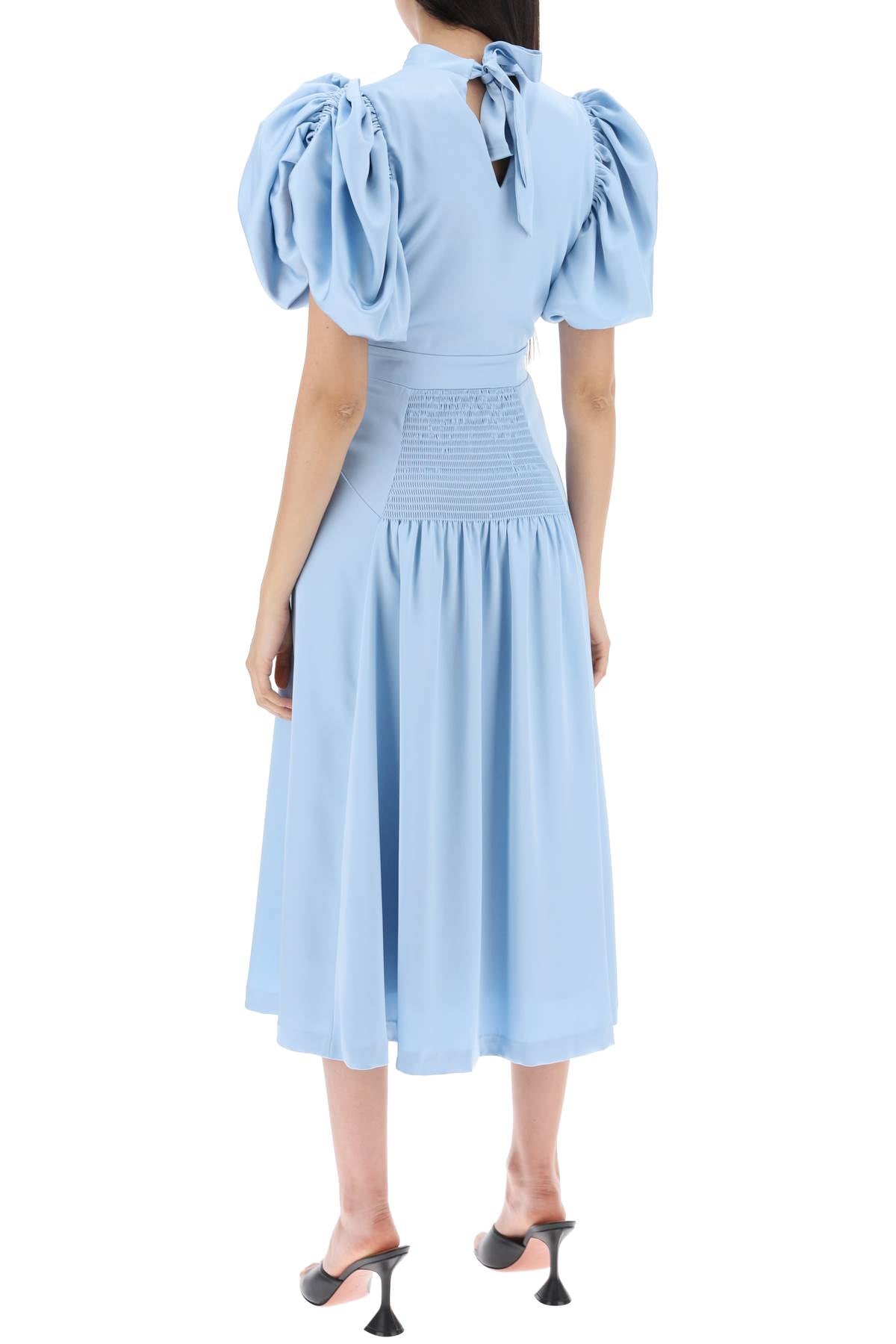 midi satin dress with balloon sleeves