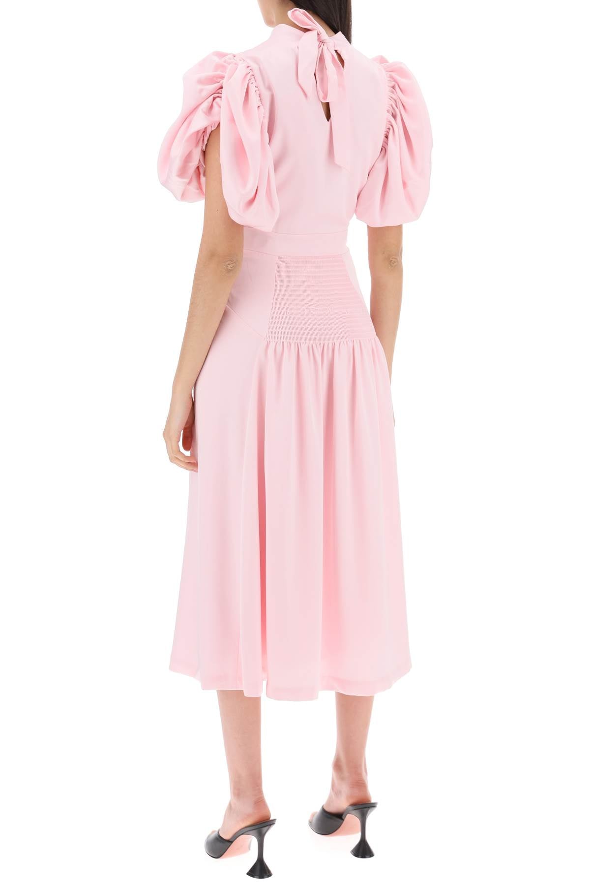 midi satin dress with balloon sleeves