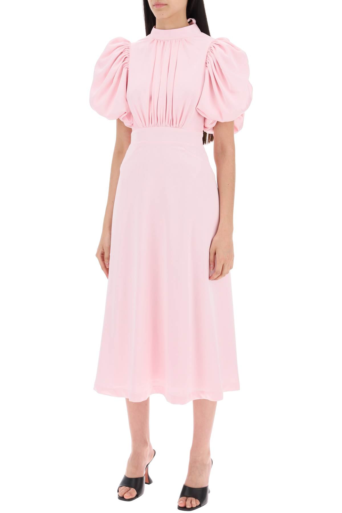 midi satin dress with balloon sleeves