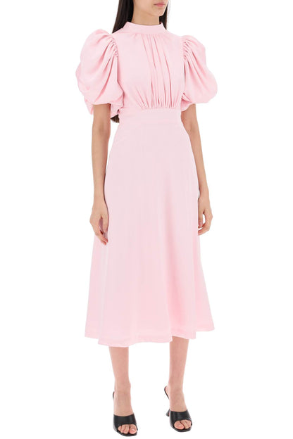 midi satin dress with balloon sleeves