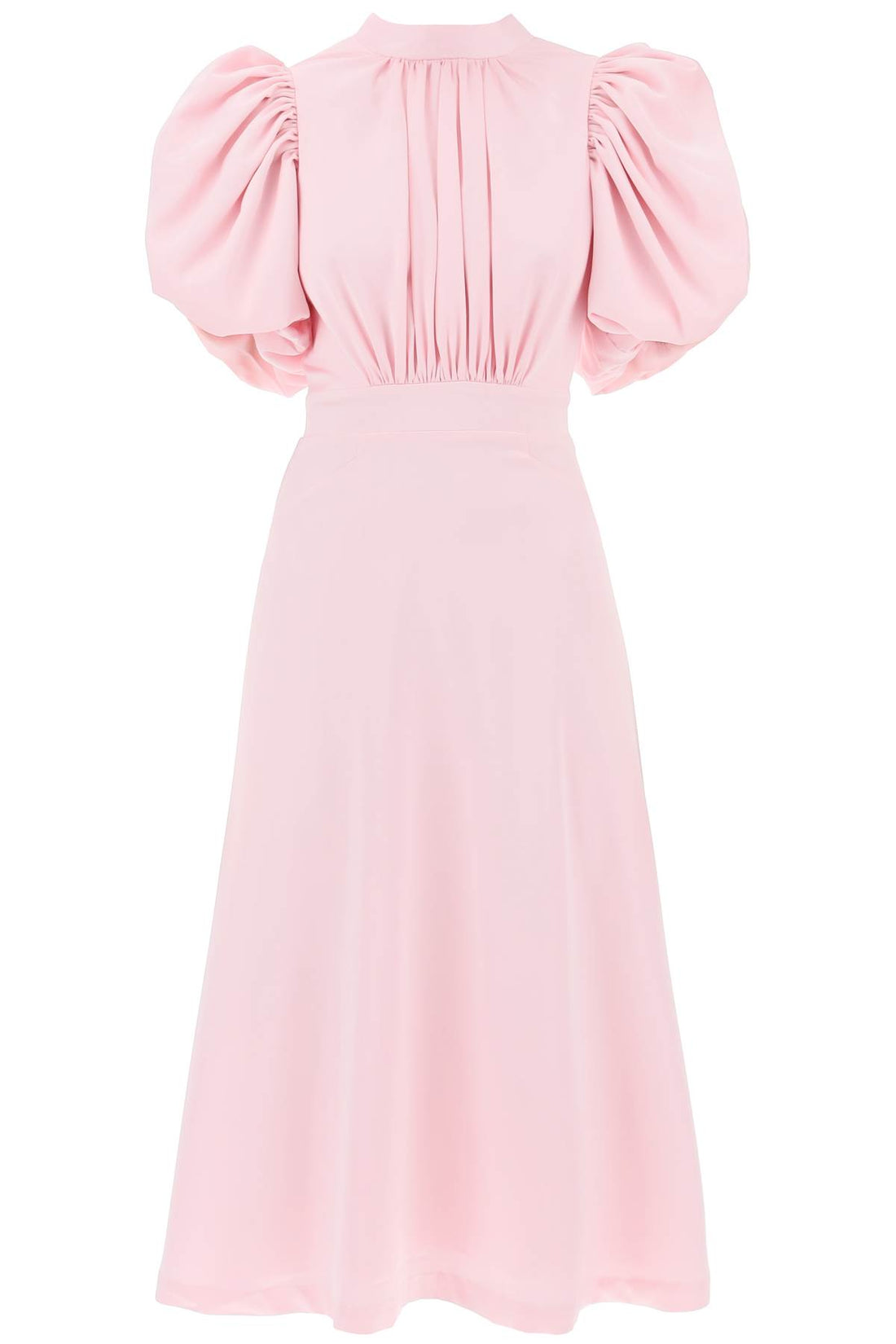 midi satin dress with balloon sleeves