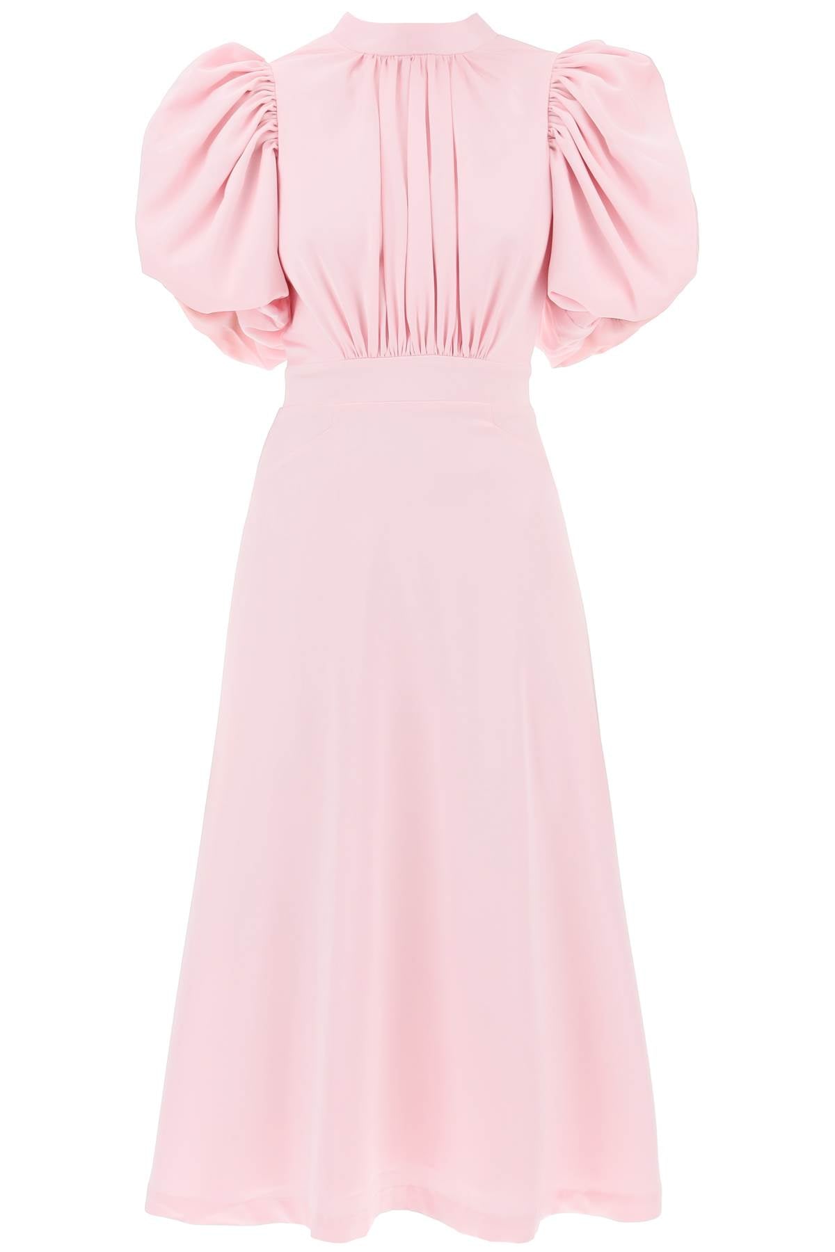 midi satin dress with balloon sleeves