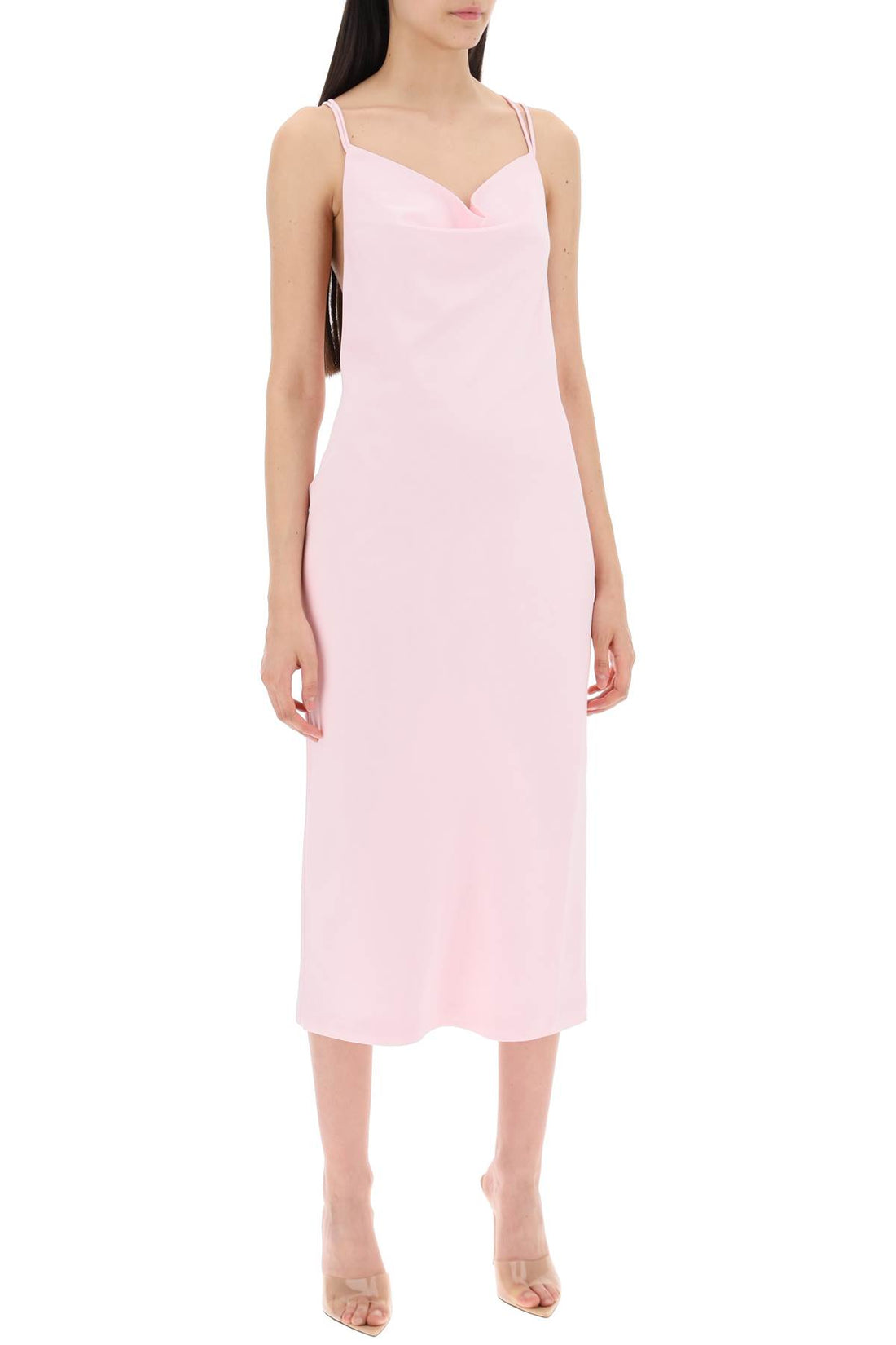 satin midi slip dress for a