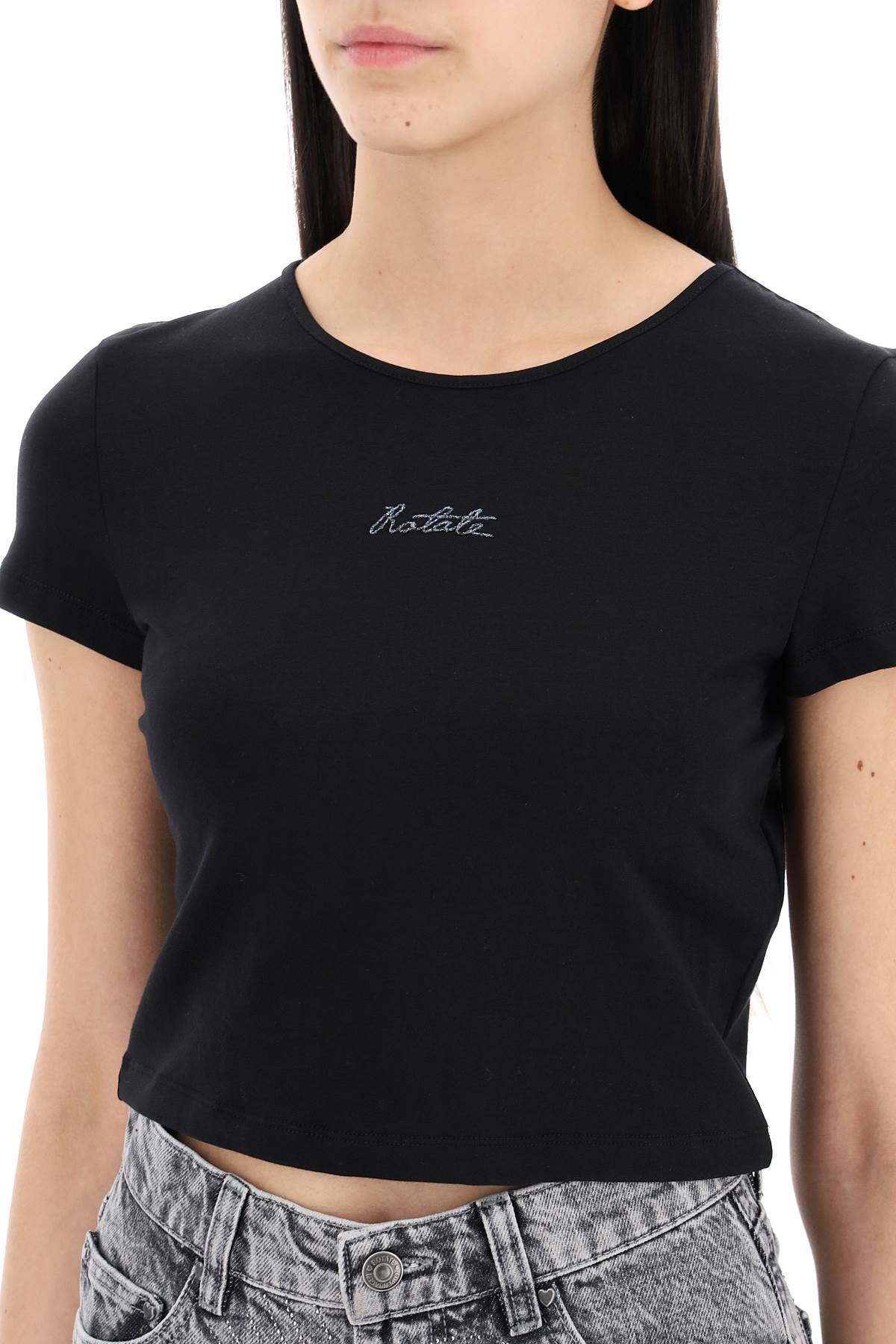 cropped t-shirt with embroidered lurex logo