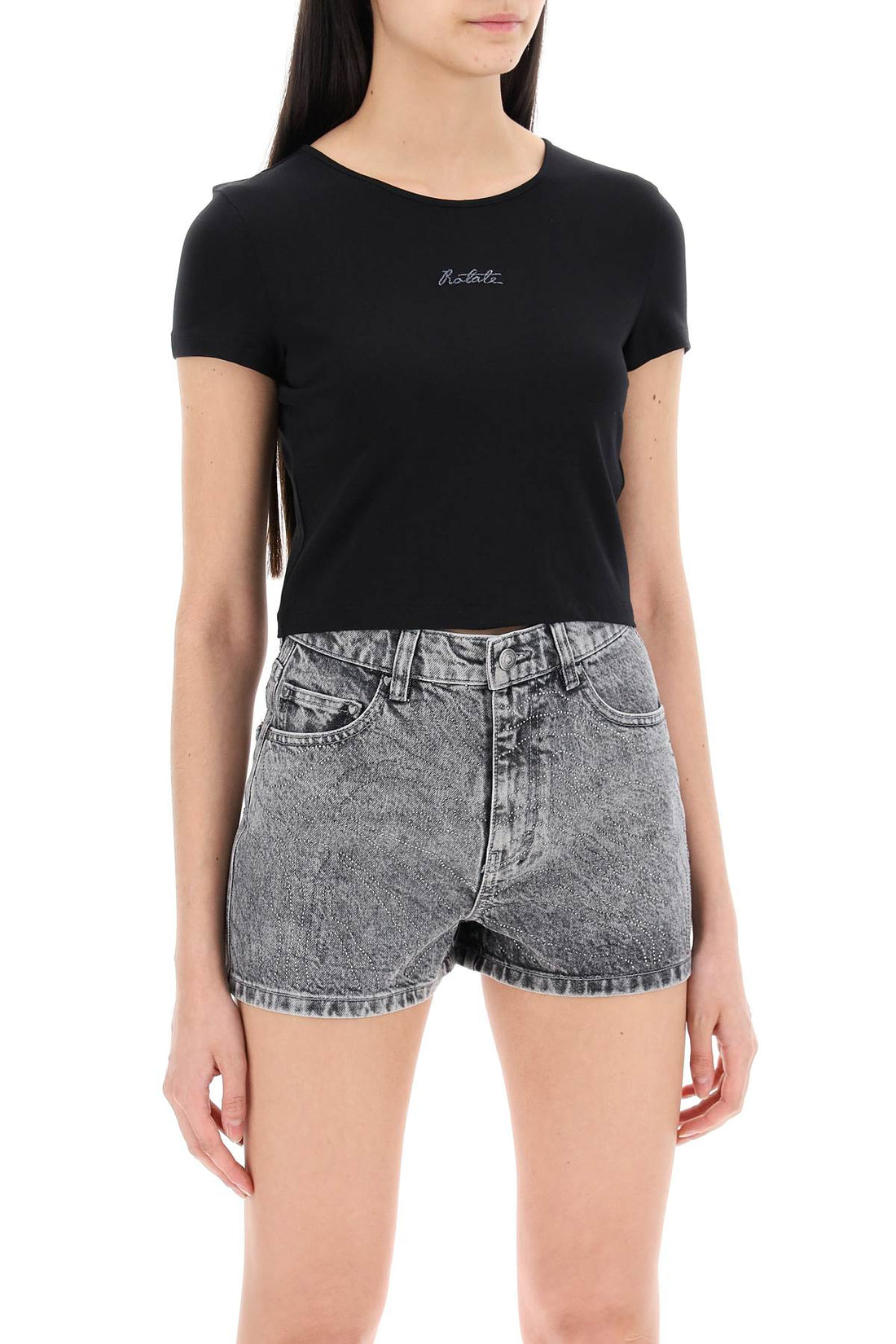 cropped t-shirt with embroidered lurex logo