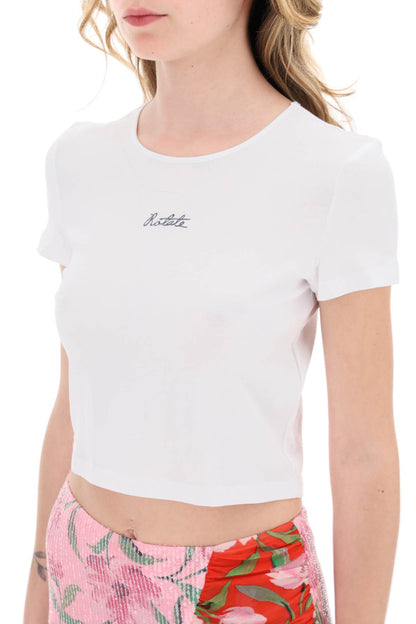 cropped t-shirt with embroidered lurex logo