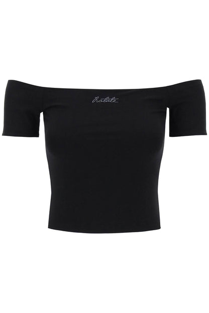 off-shoulder t-shirt with embroidered lure