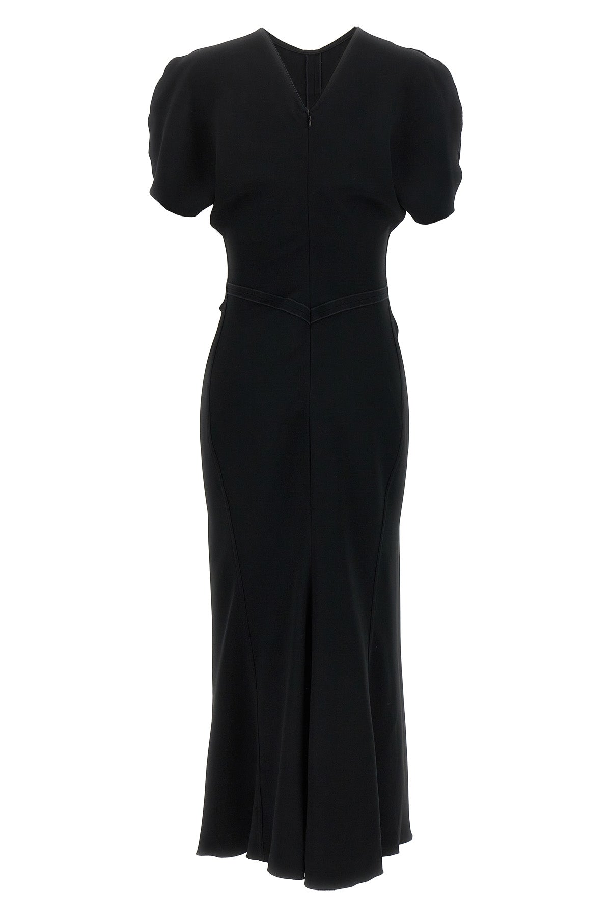 gathered waist midi dress in fluid cady fabric tightened at the waist