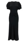 gathered waist midi dress in fluid cady fabric tightened at the waist