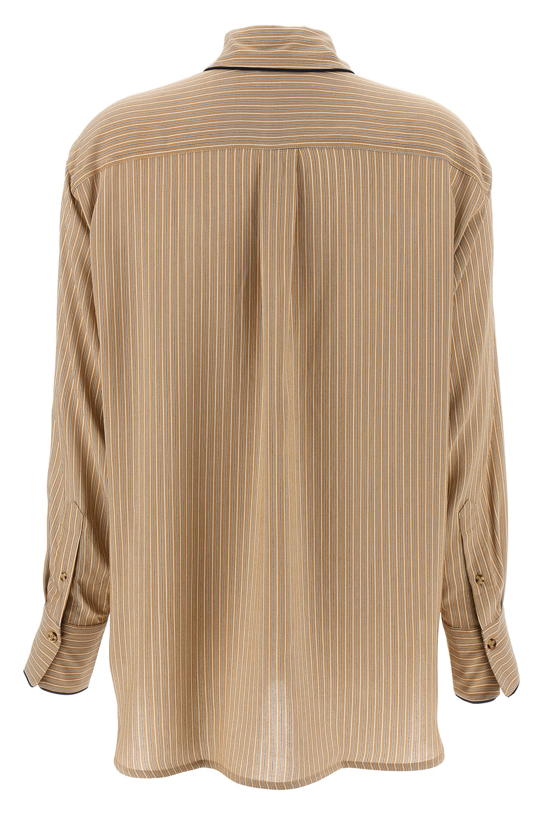 VICTORIA BECKHAM 8 piping detail pyjama striped viscose and silk blend shirt