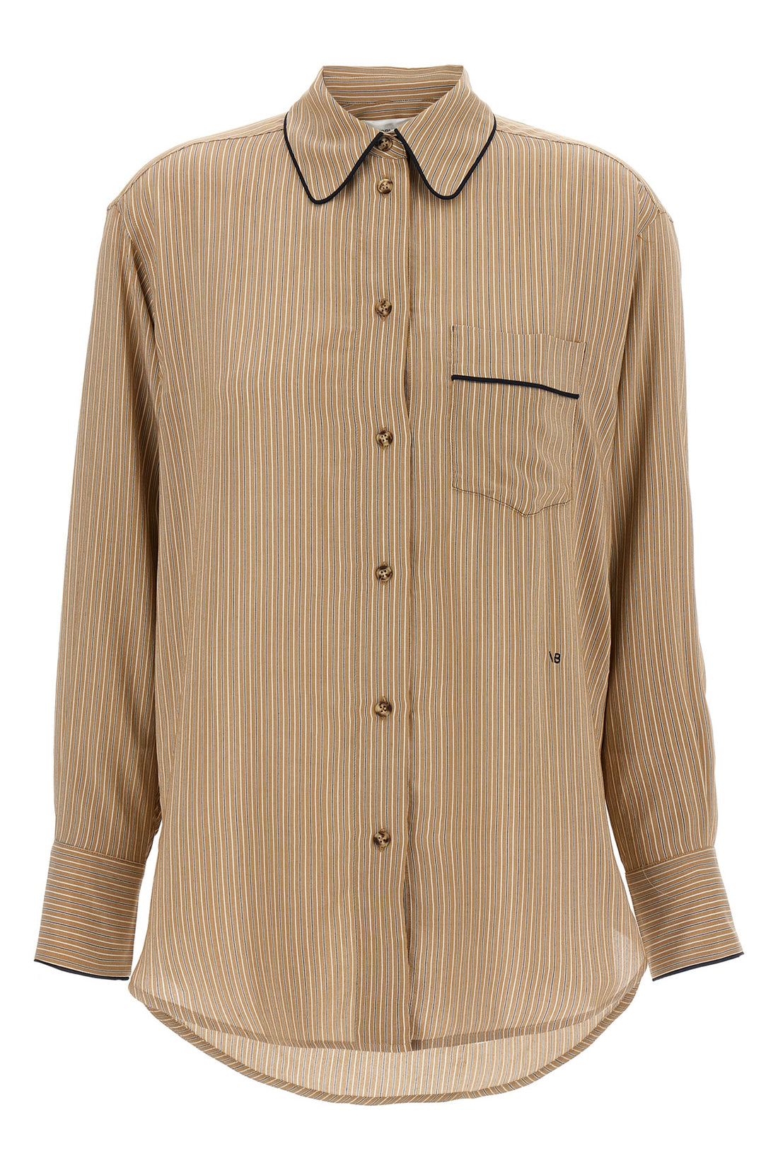 VICTORIA BECKHAM 8 piping detail pyjama striped viscose and silk blend shirt