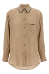 piping detail pyjama striped viscose and silk blend shirt