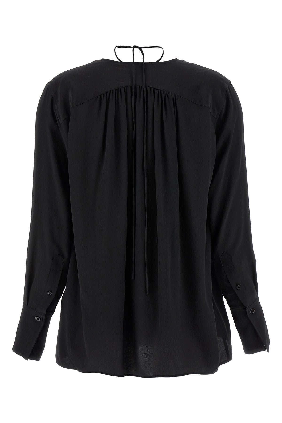 gather detail tie silk blouse
