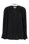 gather detail tie silk blouse