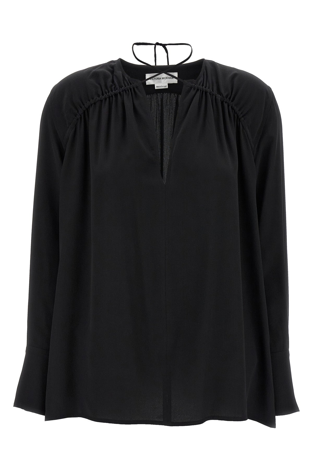 gather detail tie silk blouse