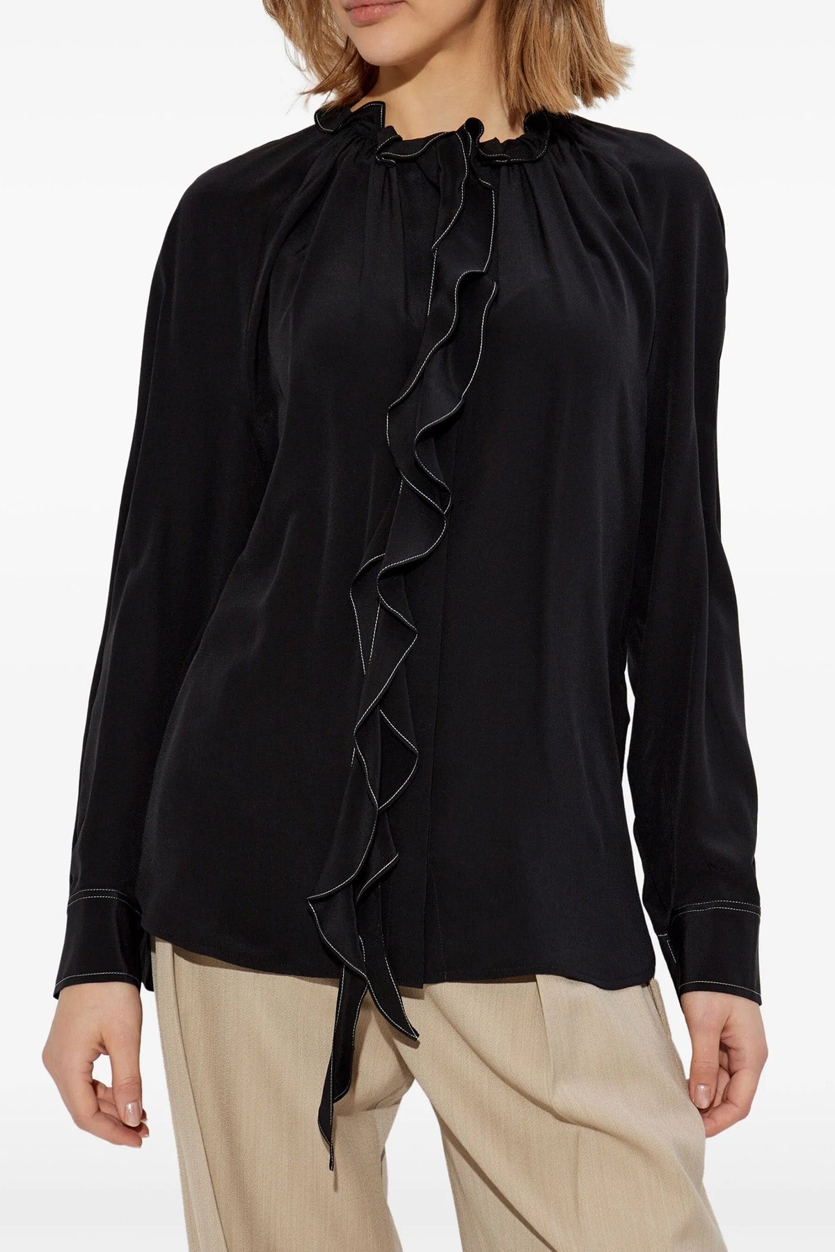 ruffle tactile silk blouse