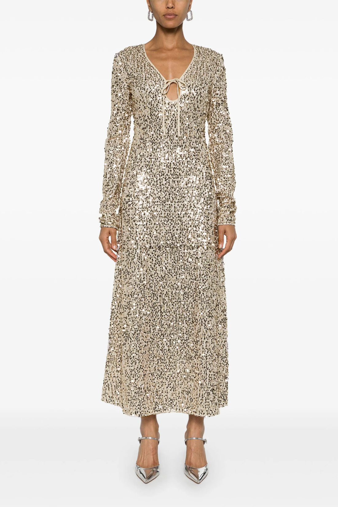 ROTATE BIRGER CHRISTENSEN 32 net sequins midi dress in mesh fabric covered