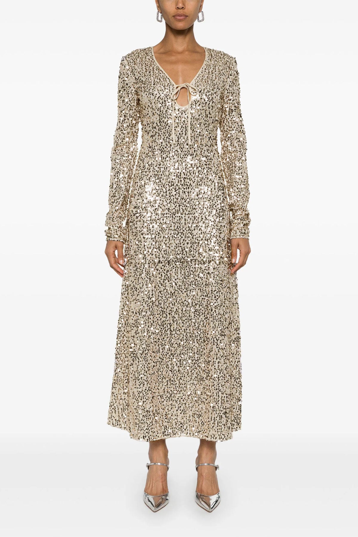 net sequins midi dress in mesh fabric covered