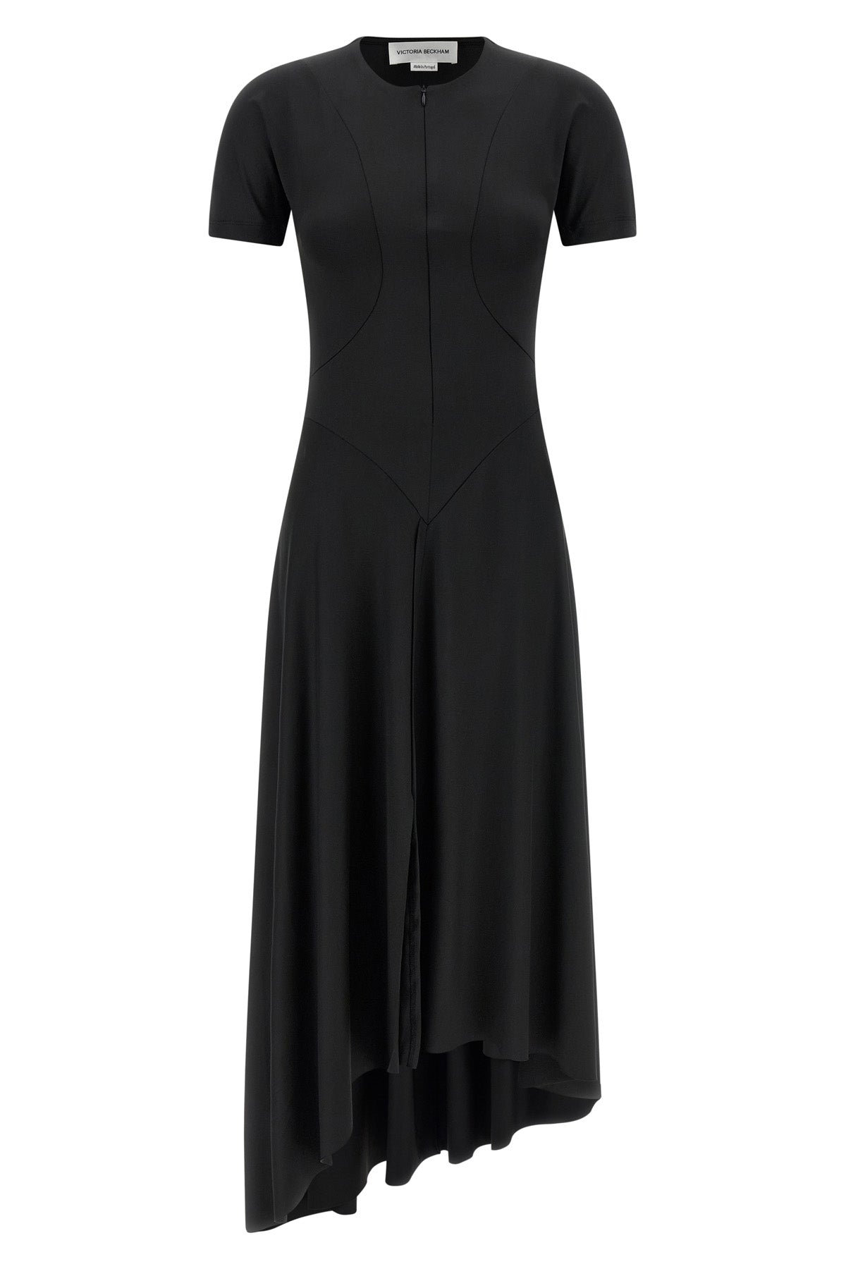 zipped front midi dress in stretch fabric