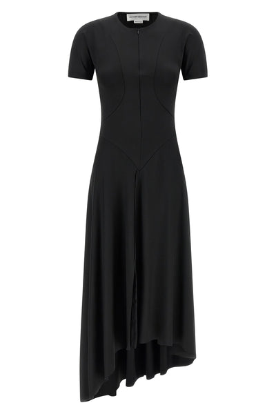 zipped front midi dress in stretch fabric