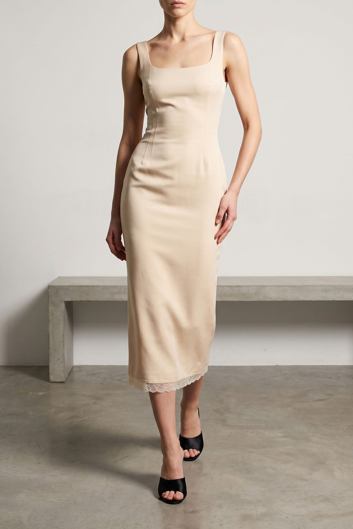 the magda butrym 19 midi dress defines an hourglass silhouette through impecca