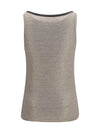 striped linen lamé jersey tank top with glossy finishes