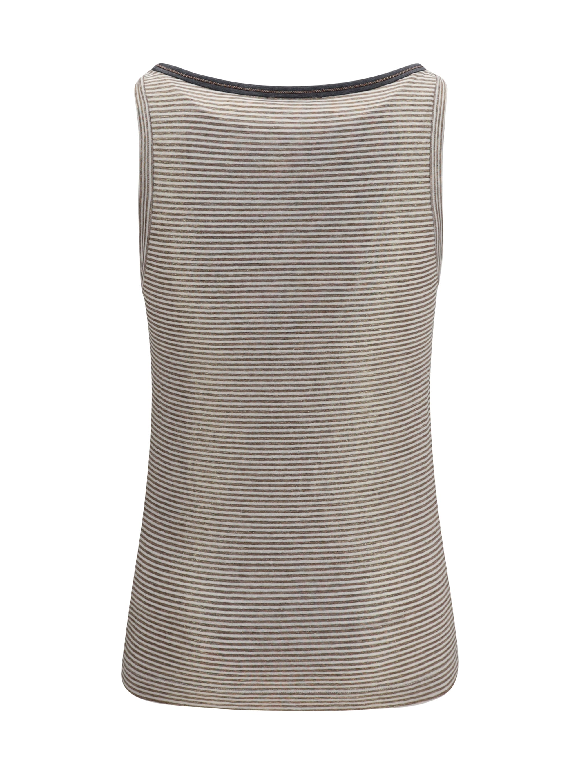 striped linen lamé jersey tank top with glossy finishes