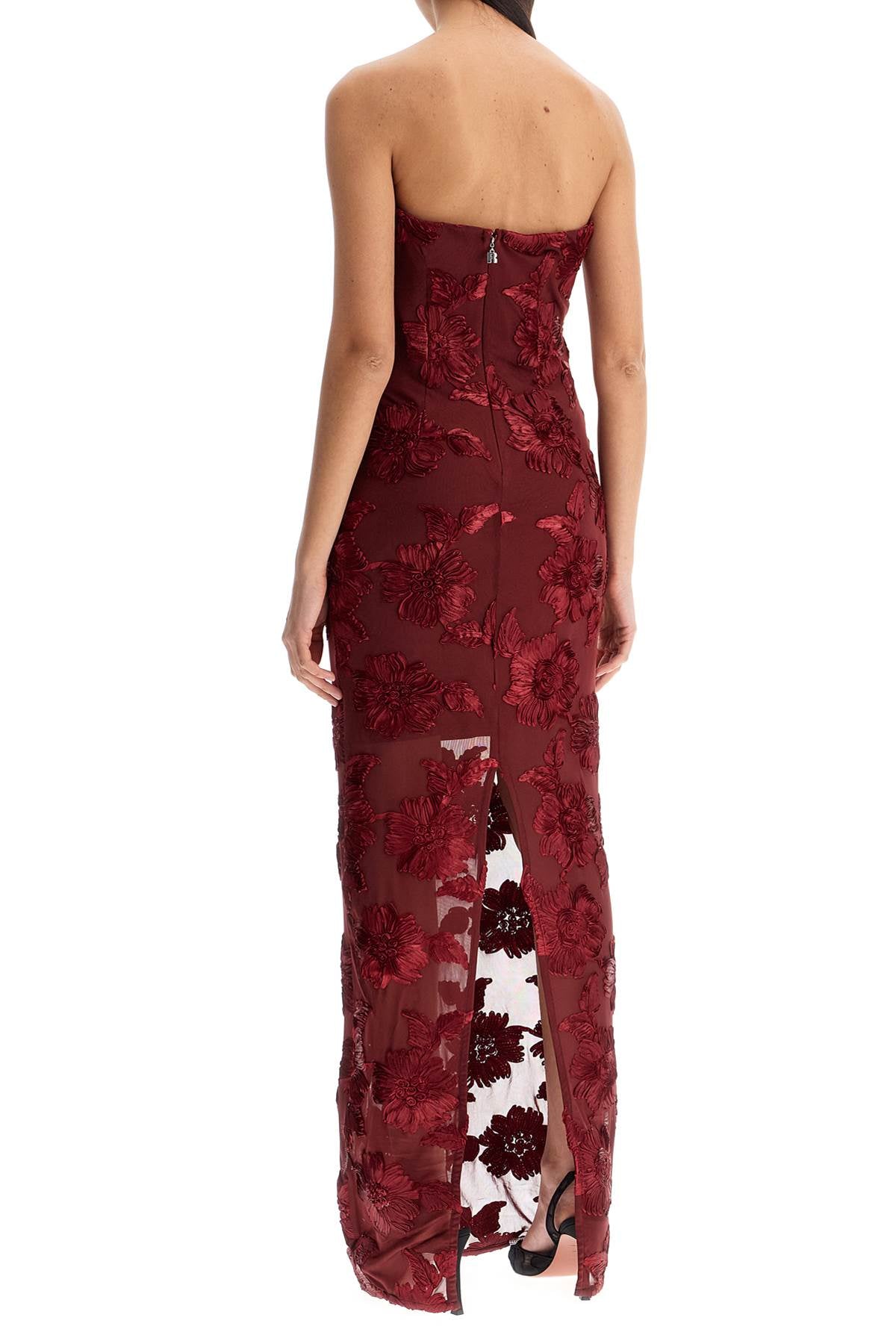 long mesh dress with embroidered flowers.