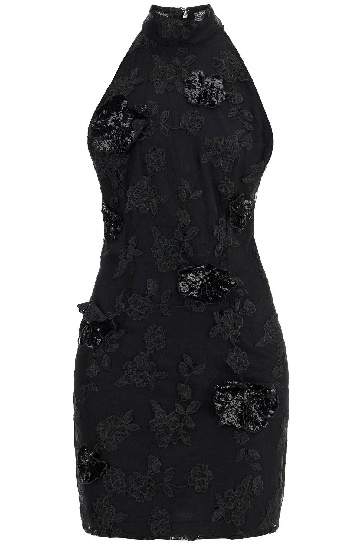 black floral recycled polyester mini dress