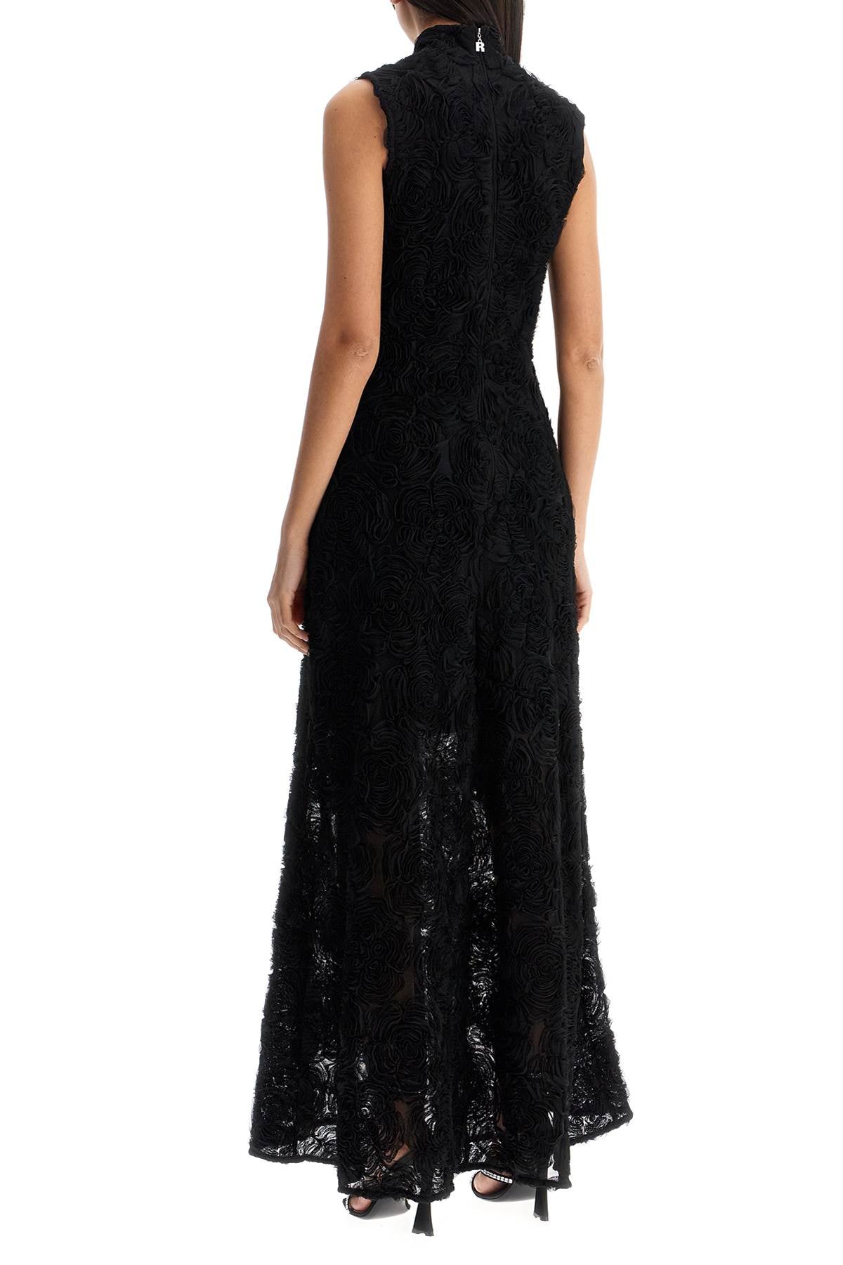 black maxi dress in recycled polyester floral mesh